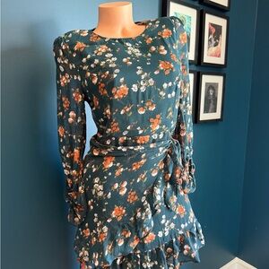 Petal & Pup Ruffled Hem Floral Teal Dress